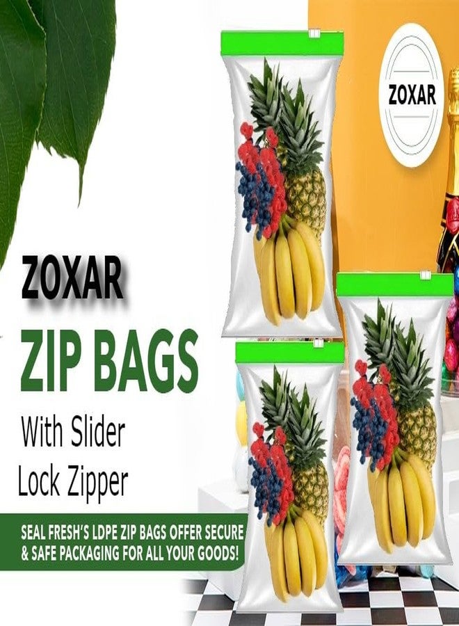 ZOXAR Pack Of 10 Green Ziplock Plastic Bag For Storage, Zip Lock Pouches, Freezer Re-Usable Zipper Bags, Bags For Fridge Food Storage, Slider Bags, Ziplock bags Medium Size 9"X10" (22.86cmX25.4cm) - Image 5
